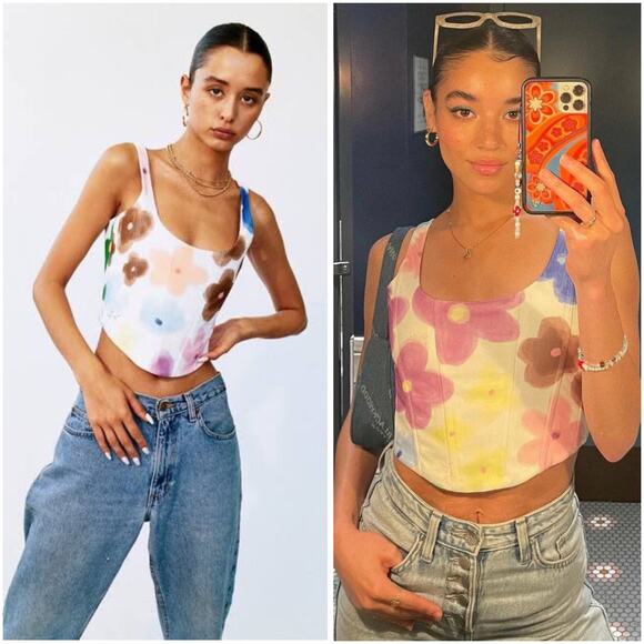 With Jean Cindy Floral Y2K Corset Crop Top Medium - Picture 2 of 11